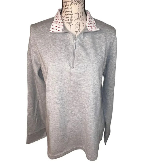 Orvis,XL, ribbed heather gray maple leaf accents 1/4 zip knit Sweater￼￼ - Picture 2 of 10